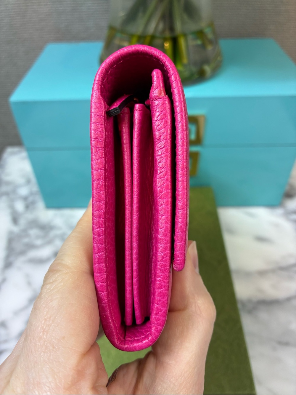 Gucci Hot Pink GG Marmont Leather Flap Wallet - NWOT Authentic - Picture 4 of 13